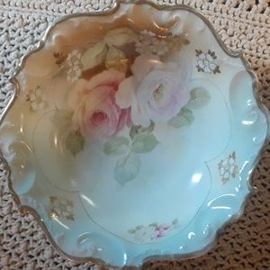 c1911 JSV GERMANY 12" SERVING BOWL Handpainted Heavily textured Rose's